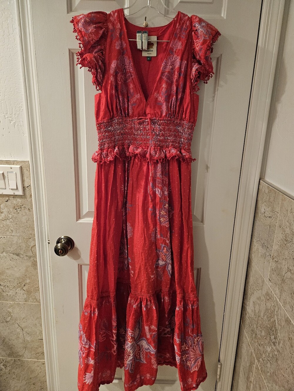 Farm Rio Floral Print Swiss Dot Cotton Voile Maxi Dress XS - Picture 4 of 8